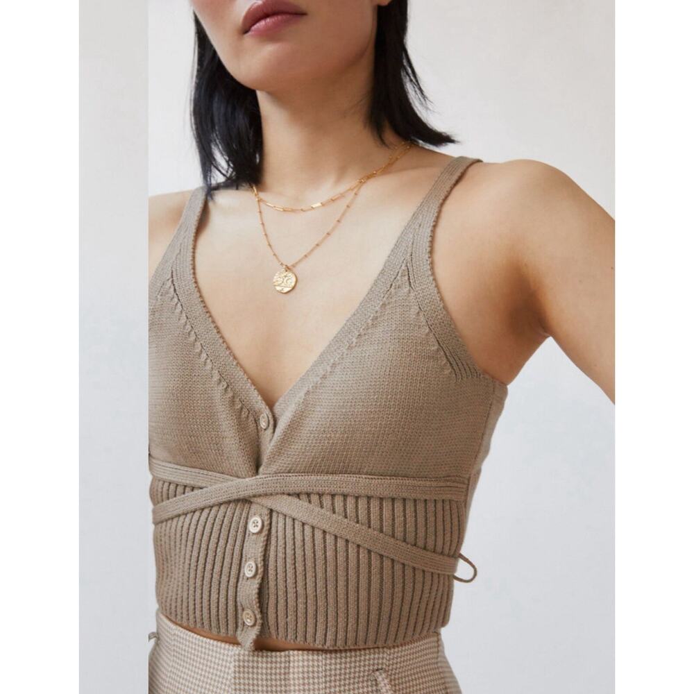 Pilcro Anthropologie Women’s Taupe Knit Tank Top Size S Cotton Y2K Minimalist